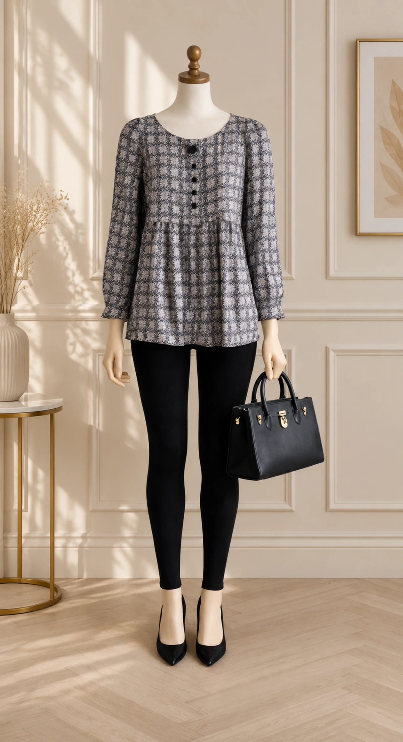 Blusa Elegante Massimo Dutti PP/TFr36-Cinza&Preto-estampado Floral & Fluido 100%Seda em Ótimo Estado – photo 2